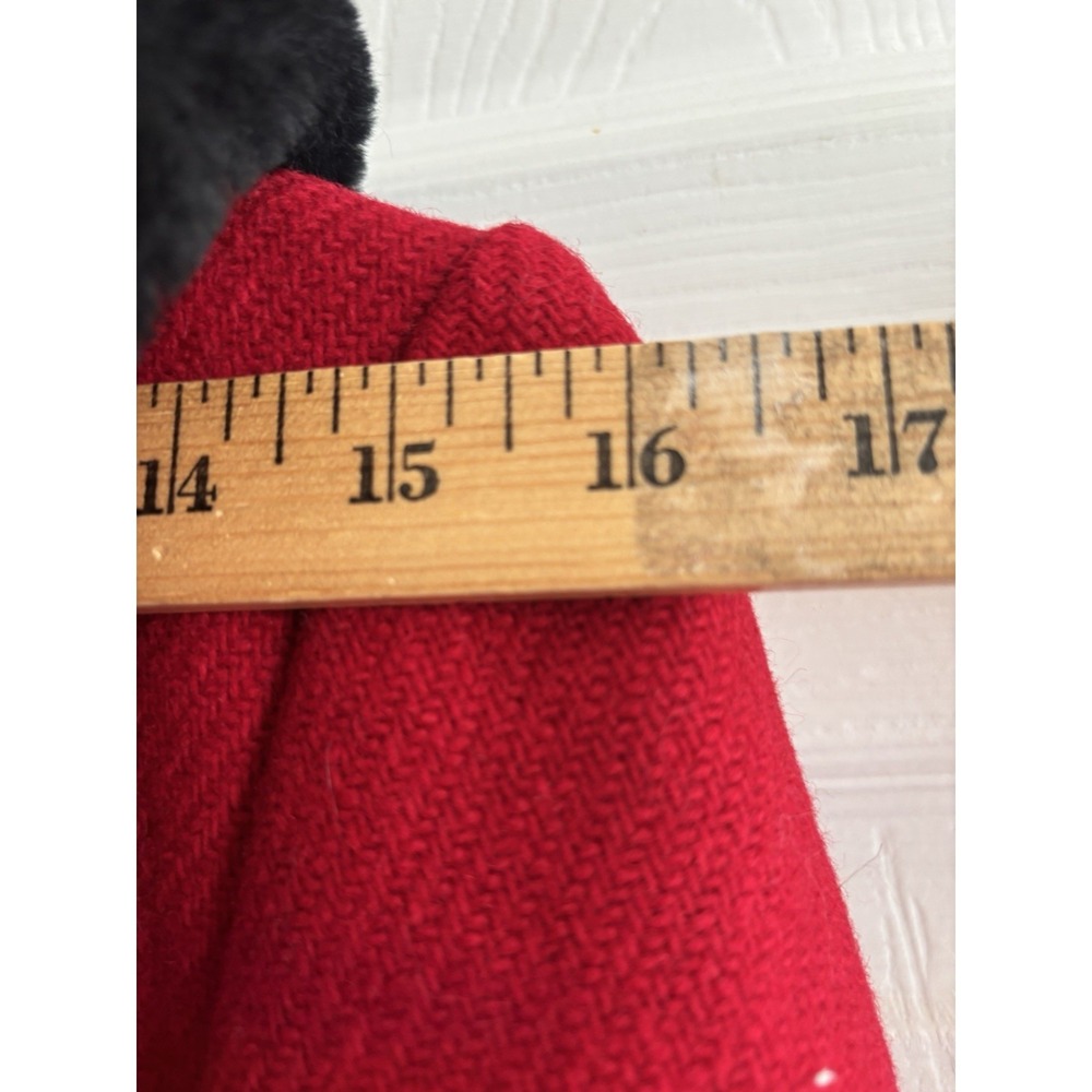 Vintage 1960s Red Princess Coat Wool Black Faux Fur Trim Hoood Long Sz S A-Line - Picture 12 of 16